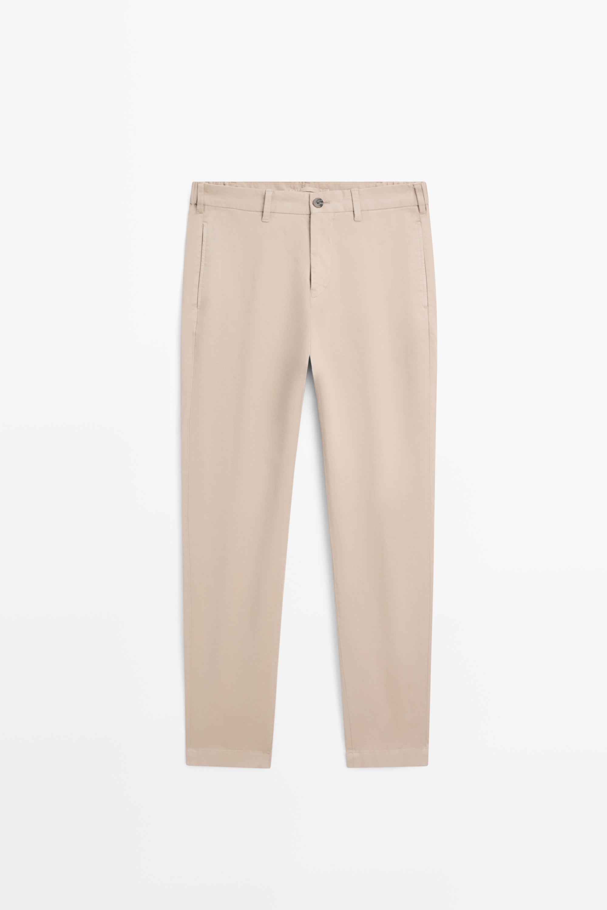 Cotton blend slim fit trousers